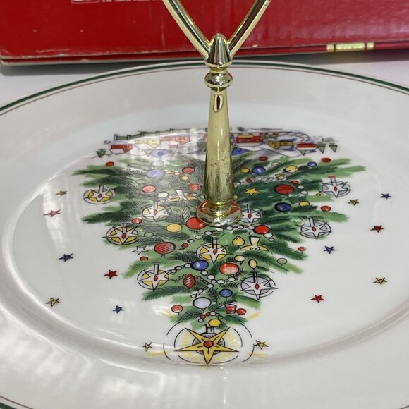 Salem Christmas Eve Single Tier Tidbit Tray Christmas Tree 24K Gold Trim Retired - Picture 6 of 8
